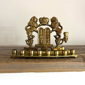 Vintage Brass Menorah with Lions